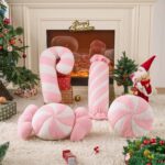 Lanpn 4er Set Bonbon-Dekokissen Rosa-Weiss – Weihnachtskissen für Sofa & Bett – Bild 4