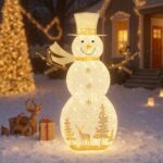COSTWAY LED Schneemann 141 cm mit 100 warmweissen LED-Lichtern – Weihnachtsdeko für Innen & Aussen