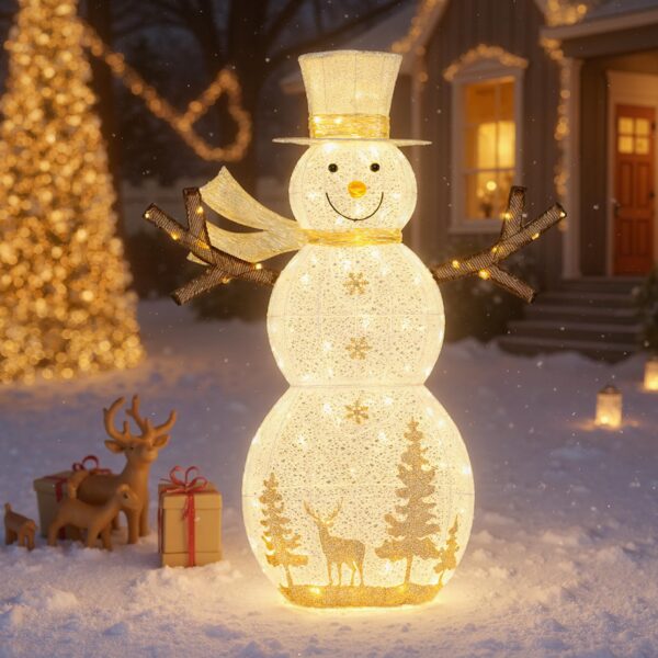 COSTWAY LED Schneemann 141 cm mit 100 warmweissen LED-Lichtern – Weihnachtsdeko für Innen & Aussen