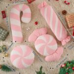 Lanpn 4er Set Bonbon-Dekokissen Rosa-Weiss – Weihnachtskissen für Sofa & Bett – Bild 3