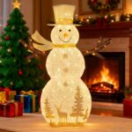 COSTWAY LED Schneemann 141 cm mit 100 warmweissen LED-Lichtern – Weihnachtsdeko für Innen & Aussen – Bild 8
