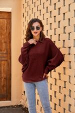 Fessceruna Damen Oversize Strickpullover mit Fledermausärmel – Winterpulli Rundhals – Bild 5