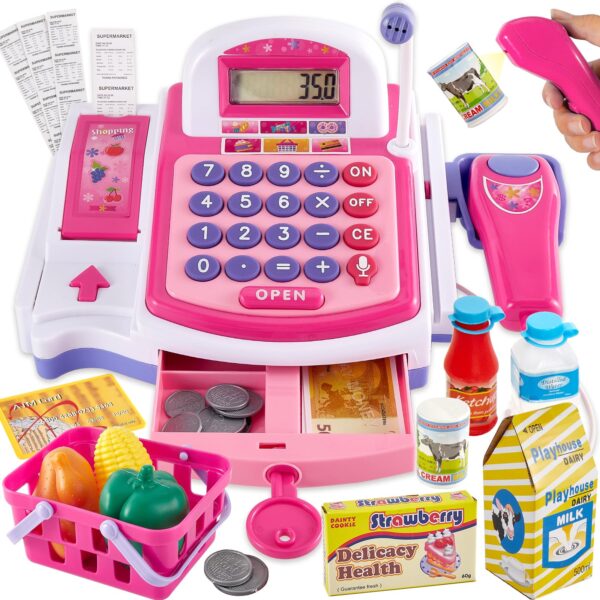 BUYGER Elektronische Registrierkasse mit Scanner & Bondrucker – Kaufladen Zubehör für Kinder ab 3 Jahren