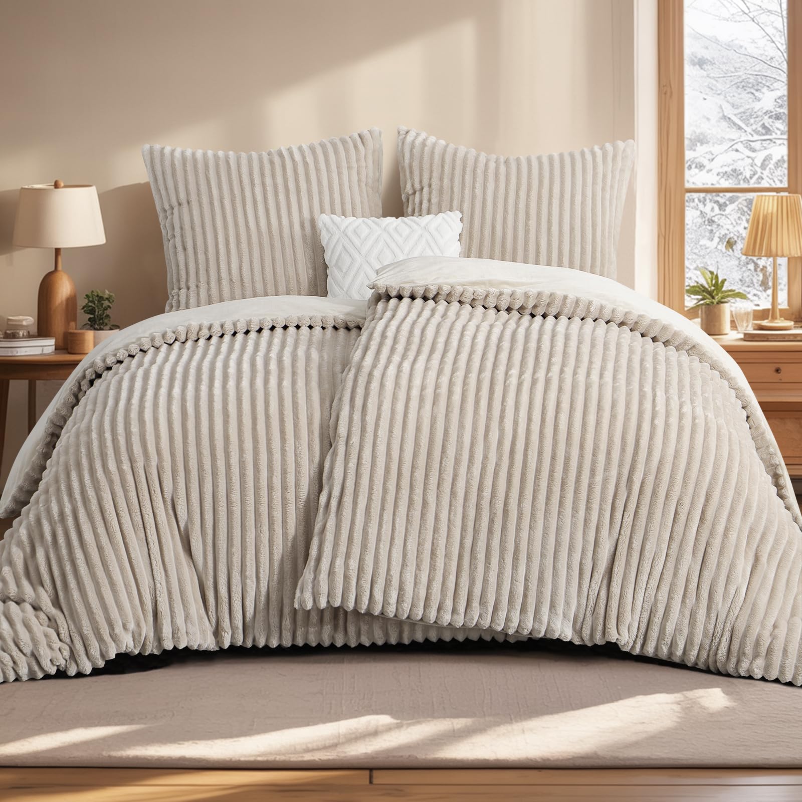 Aisbo Winterbettwäsche 135x200 4-teilig Beige – Teddy Fleece Flanell Bettgarnitur