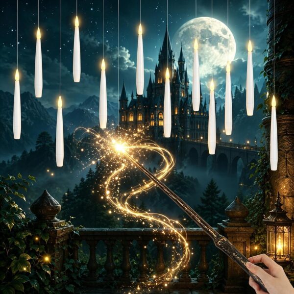 Eldnacele 12er Set Schwebende LED Kerzen mit Zauberstab-Fernbedienung – 15 cm