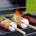 Ivtivfu Nestbarer Rollender Grillkorb mit Holzgriff – Edelstahl 304 Grillzubehör
