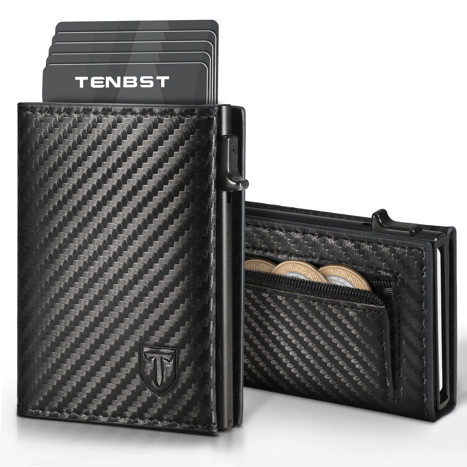 81rthmKExL._SY1800_.jpg TENBST Slim Wallet Herren mit Pop-up Kartenfach & RFID-Schutz – Carbon-Schwarz – Bild 1