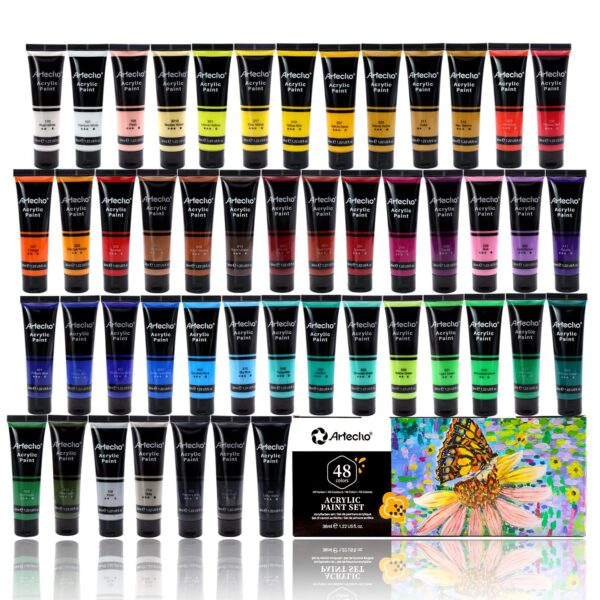 Artecho Acrylfarben Set 48 x 36 ml – Wasserfest & Lichtecht für Künstler