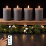 INSPINOVIA LED Echtwachs Kerzen 4er Set mit Fernbedienung & Timer – Grau, 10 cm