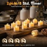 cimetech 12 LED Teelichter USB-C Wiederaufladbar mit Fernbedienung & Timer – Bild 6