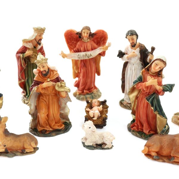 ELLUG Mini Krippenfiguren Set 11-teilig – Edle Weihnachtskrippe mit Goldakzenten