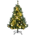 HOMCOM Künstlicher Weihnachtsbaum 120 cm mit 80 LED & Kugeln – Naturgetreuer Christbaum