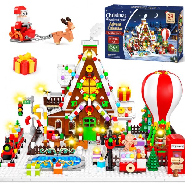 Viosmut Adventskalender 2026 mit 1950+ Klemmbausteine & LED-Licht – Weihnachtsdorf für Kinder ab 6 Jahren