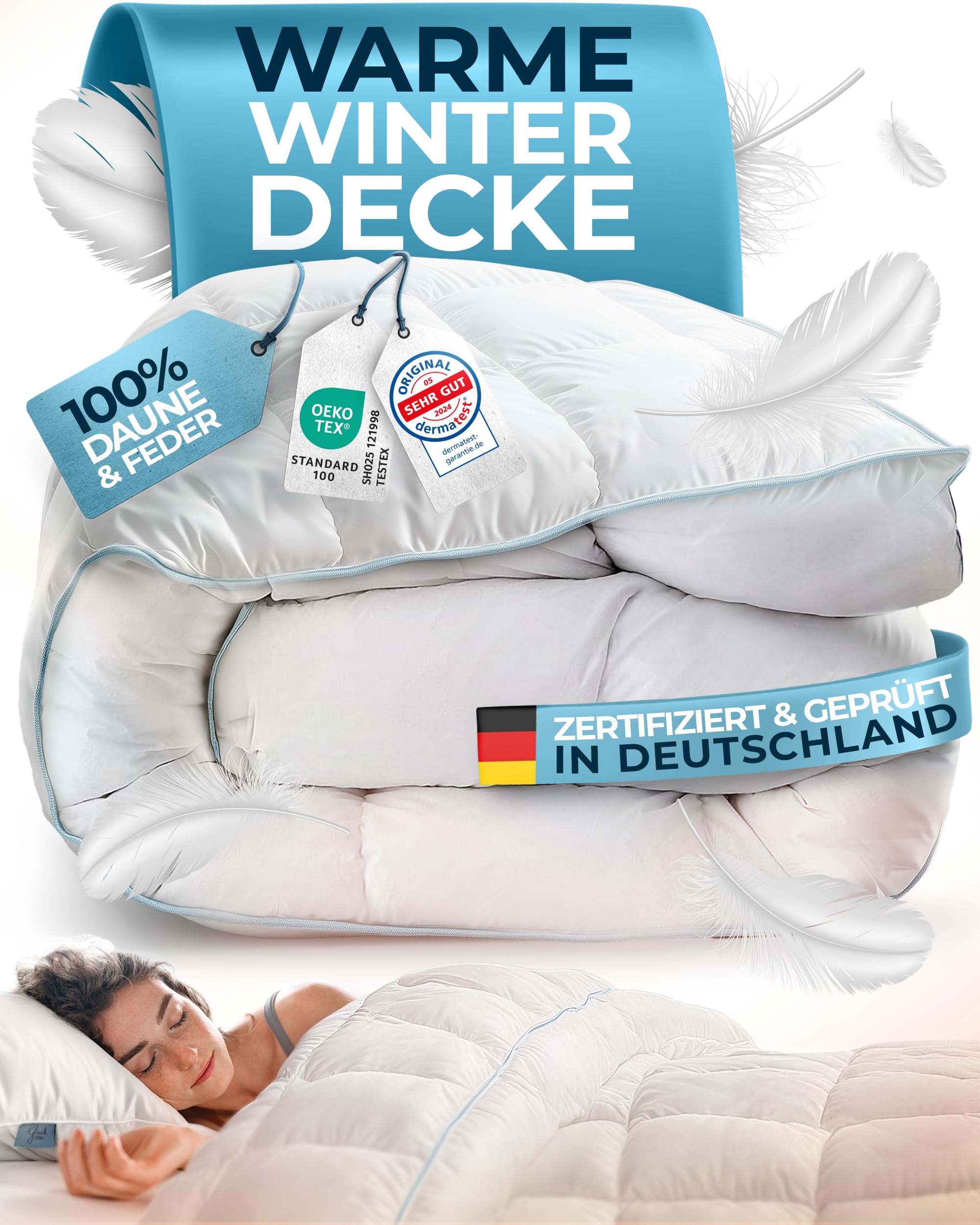 81uxM8r3bwL._SY2500_-1.jpg Glückstoff® Winterdecke 155x220cm mit Daunen & Federn – Zertifiziert in Deutschland – Bild 1