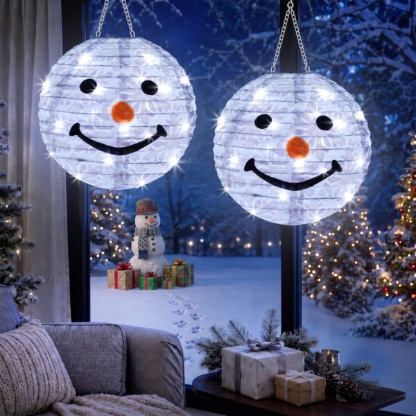 2er-Set LED Weihnachtslaterne 30cm – Schneemann-Design mit 40 LEDs, 8 Modi & IP44 Wasserdicht