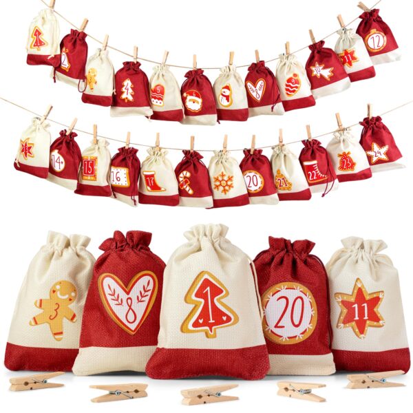 EDELHAUS® Adventskalender zum Befüllen 24er Set – XL Jutesäckchen für individuelle Weihnachtsgeschenke