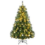 HOMCOM Kunstweihnachtsbaum 150 cm mit LED-Lichterkette – Weihnachtsdeko inkl. Kugeln & Ständer