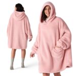 BEDSURE Hoodie Decke mit Ärmeln 95x85cm Rosa – Sherpa Kuscheldecke mit Taschen für Damen & Herren