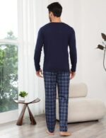 Bresdk Herren Schlafanzug lang aus Baumwolle – Zweiteiliges Pyjama Set mit Interlock-Stoff – Bild 5