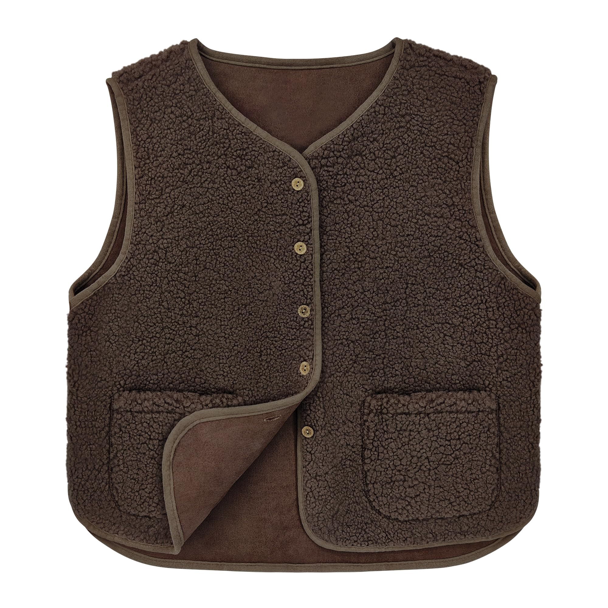beifon Teddy Fleece Weste Damen – Ärmellose Fellweste mit V-Ausschnitt für Herbst & Winter