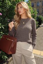 Arach&Cloz Wolle Blend Pullover Damen – Eleganter Strickpullover mit Rundhals – Bild 4