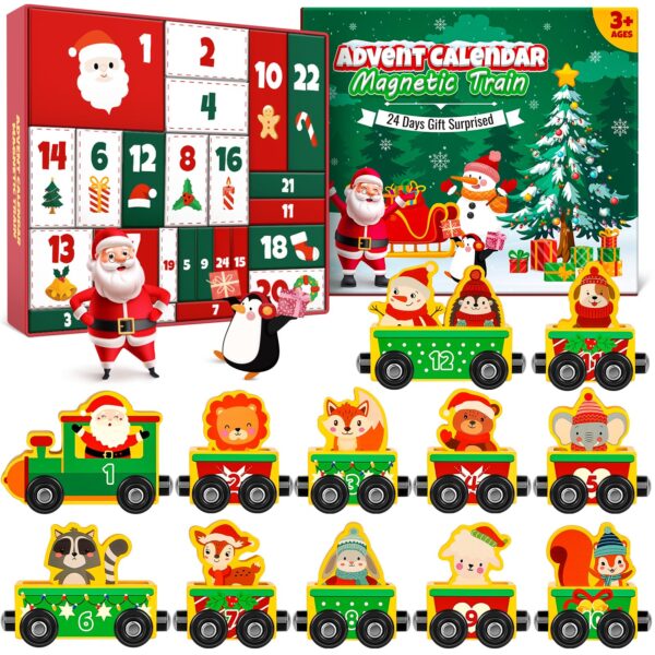 Vexyra Adventskalender 2026 mit magnetischem Holzzug – Montessori Lernspielzeug für Kinder