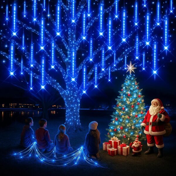 Harnyles Meteorschauer-Lichterkette 16 Röhren – Wasserdichte LED-Weihnachtsdeko Blau