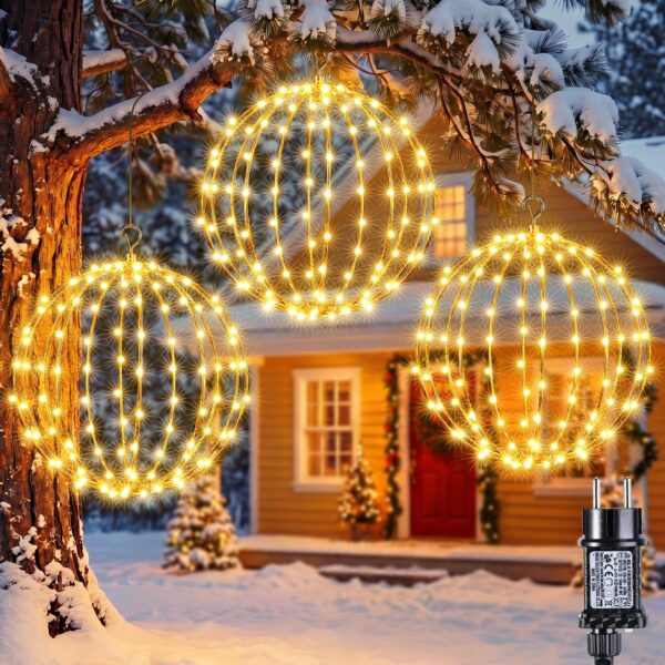 iBaycon Weihnachtsbeleuchtung 30cm Kugel 1-to-3 mit 360 LED – Faltbar & Wasserdicht für Aussen