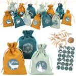 Papierdrachen Adventskalender 2026 – 24 Baumwoll-Stoffsäckchen mit Zahlenaufklebern & Jutekordel