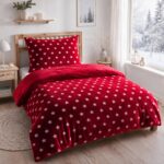MALIKA Wende-Bettwäsche Cashmere Touch 135x200 cm – Flauschig warme Plüsch-Bettwäsche Weinrot
