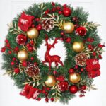 Dremisland Weihnachtskranz 44cm mit Rentier & Beerenhaufen – Künstlicher Adventskranz für Haustür