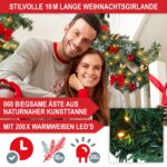 ONBEST Weihnachtsgirlande 10 m – 200 LEDs warmweiss mit Fernbedienung & Timer – Bild 4