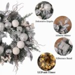 Valery Madelyn 46cm Weihnachtskranz mit 20 LED & Timer – Türkranz Weiss-Silber – Bild 7