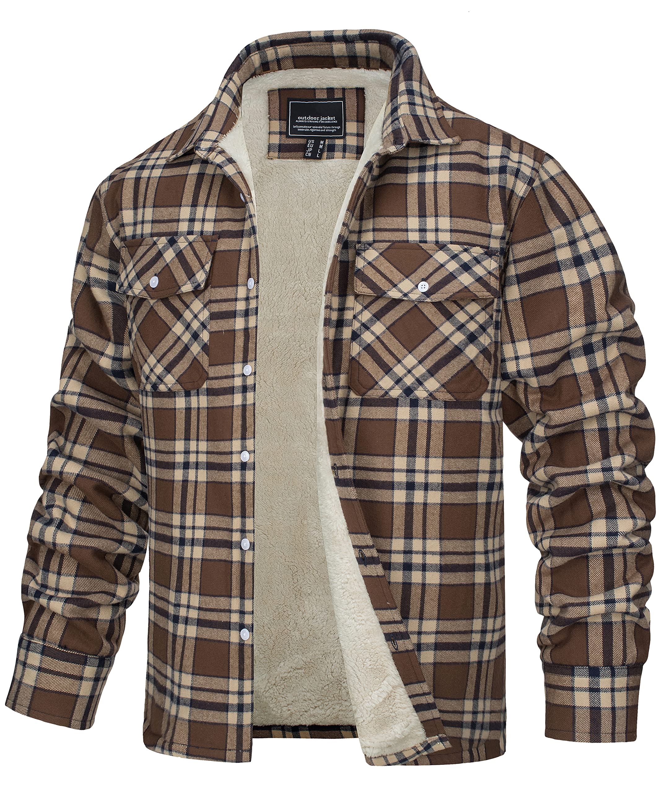 TACVASEN Herren Fleece-Thermohemd mit Karomuster – Warme Flanellhemd Jacke für Winter