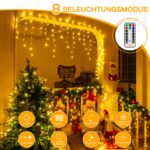 Ollny Eisregen Lichterkette 12m mit 504 LEDs – Warmweiss Weihnachtsbeleuchtung aussen mit Fernbedienung – Bild 4
