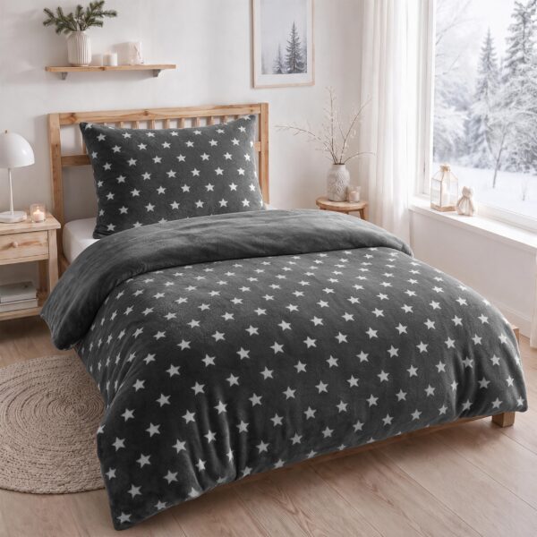 MALIKA Wende-Bettwäsche 135x200cm Cashmere Touch Nicky-Teddy Plüsch – Winterbettwäsche Grau