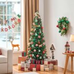 Yaheetech 154 cm Bleistift-Weihnachtsbaum – Schmaler Kunsttannenbaum mit 294 Spitzen – Bild 8