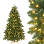 Yorbay Künstlicher Weihnachtsbaum 180cm mit 240 LED-Lichtern & Holzständer