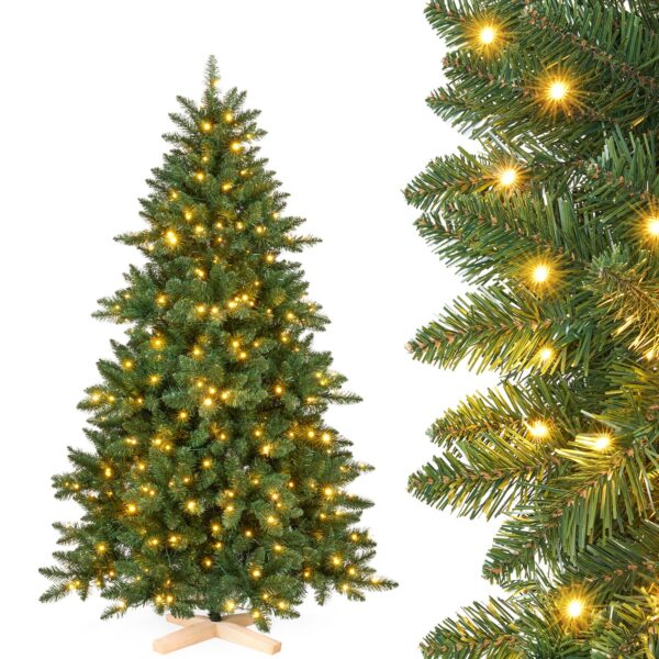 Yorbay Künstlicher Weihnachtsbaum 180cm mit 240 LED-Lichtern & Holzständer