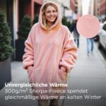 BEDSURE Hoodie Decke mit Ärmeln 95x85cm Rosa – Sherpa Kuscheldecke mit Taschen für Damen & Herren – Bild 3