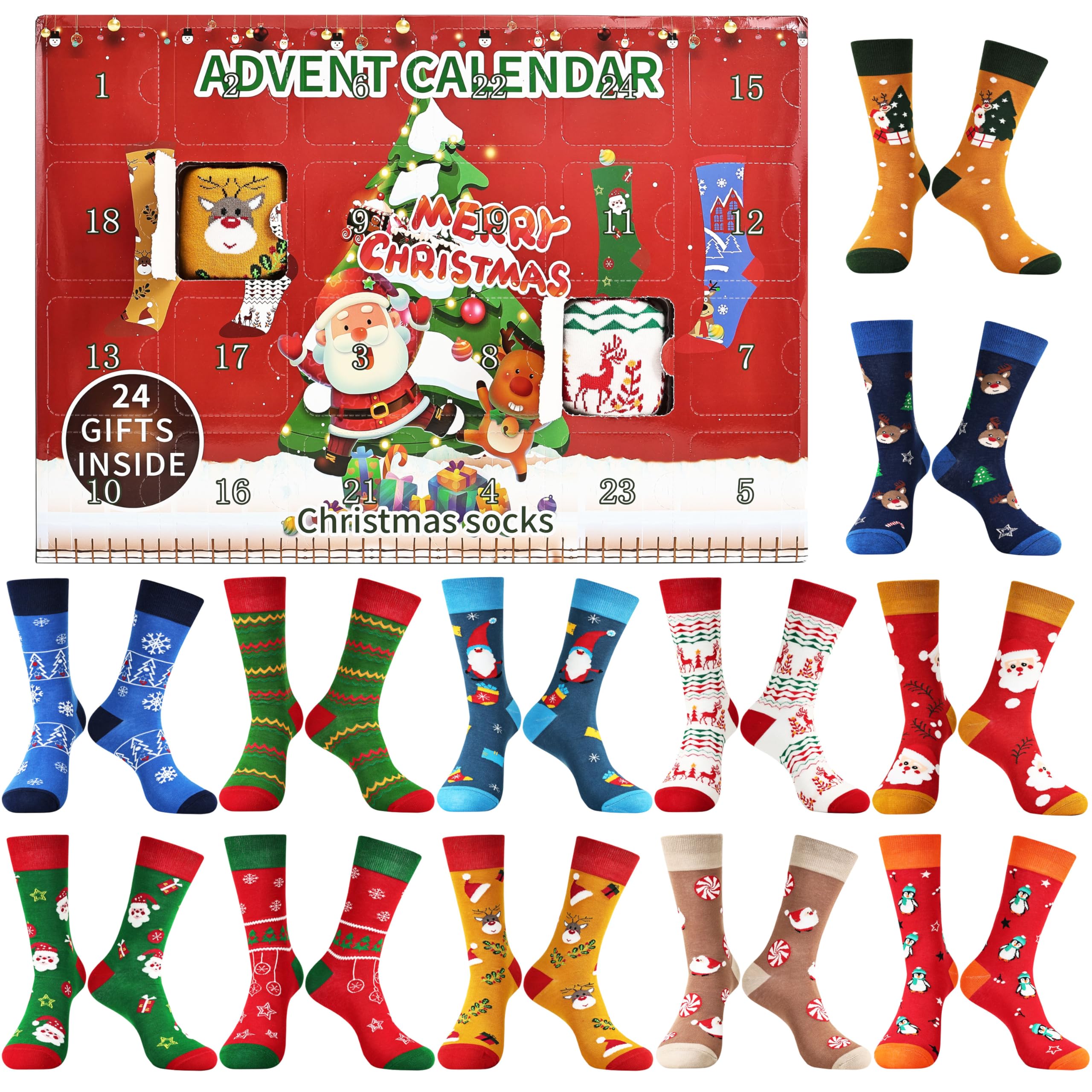 91EWvdunuzL._SY2560_-2.jpg Jeasona Adventskalender Socken 2026 – 24 Weihnachtssocken für Damen & Herren – Bild 1