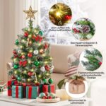 Yaheetech 2er-Set Mini Weihnachtsbaum 92cm mit LED & Schnee – Tischbaum mit Warmweiss – Bild 4