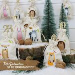 Papierdrachen Adventskalender 2026 – 24 bestickte Stoffsäckchen Waldtiere mit Glitzer-Zahlenklammern – Bild 4
