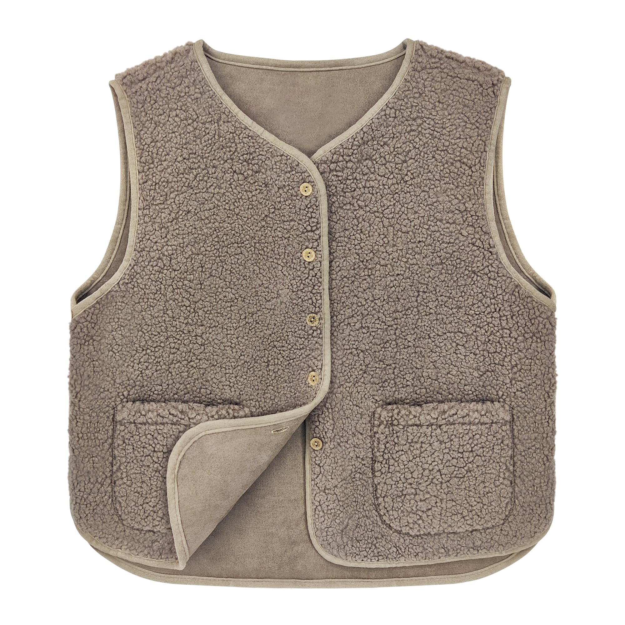 beifon Teddy Fleece Weste Damen – Ärmellose Fellweste mit V-Ausschnitt für Herbst & Winter