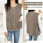 beifon Teddy Fleece Weste Damen – Ärmellose Fellweste mit V-Ausschnitt für Herbst & Winter – Bild 6