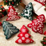 Lanpn 2er Set Weihnachtskissen Tannenbaum – Dekokissen mit Schneeflocke & Elch für Sofa & Bett – Bild 3
