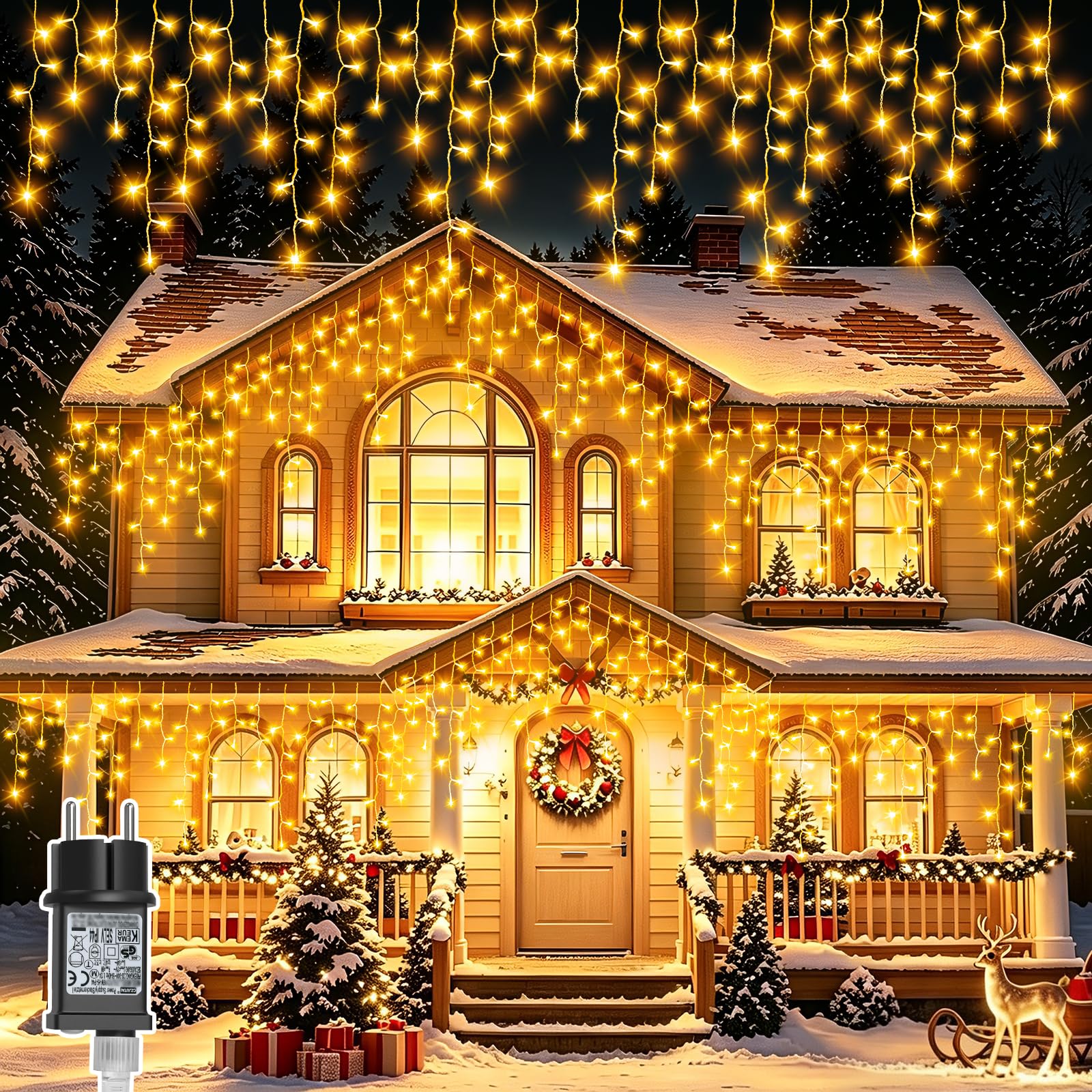 cshare Eisregen Lichterkette 20m 480 LEDs Warmweiss – Weihnachtsbeleuchtung mit Timer für Aussen