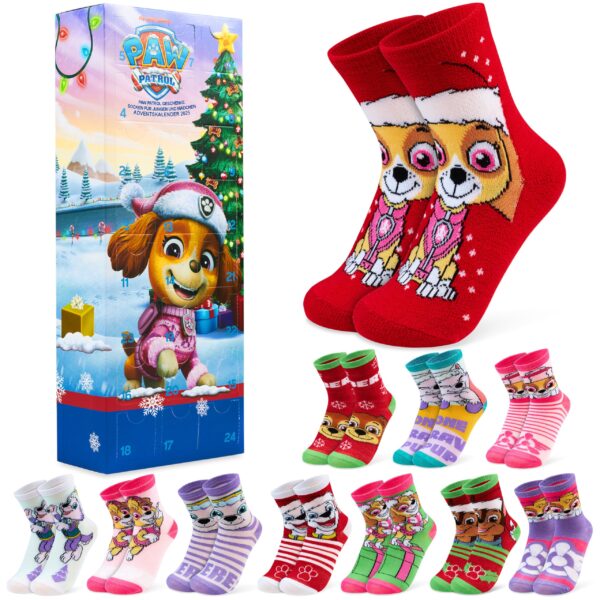 Get Trend Paw Patrol Skye Socken Adventskalender 2026 – 24 Paar für Kinder Grösse 27-31