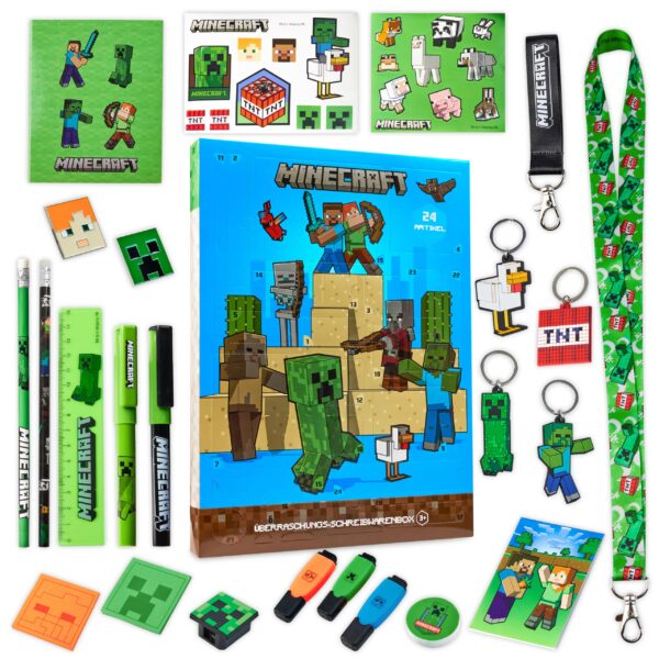Minecraft Adventskalender 2026 – 24 Überraschungen mit Schreibwaren & Gadgets für Kinder