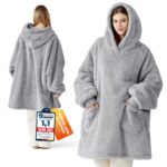 BEDSURE Hoodie Decke 95x85cm mit Ärmeln & Taschen – Premium Kuscheldecke Grau